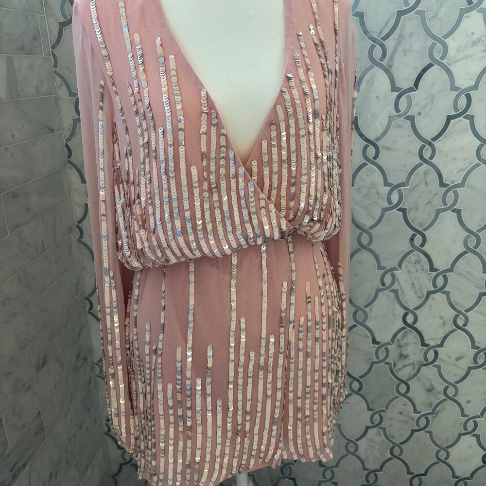 Lover and Friends "Poppy" mini blush pink sequined dress